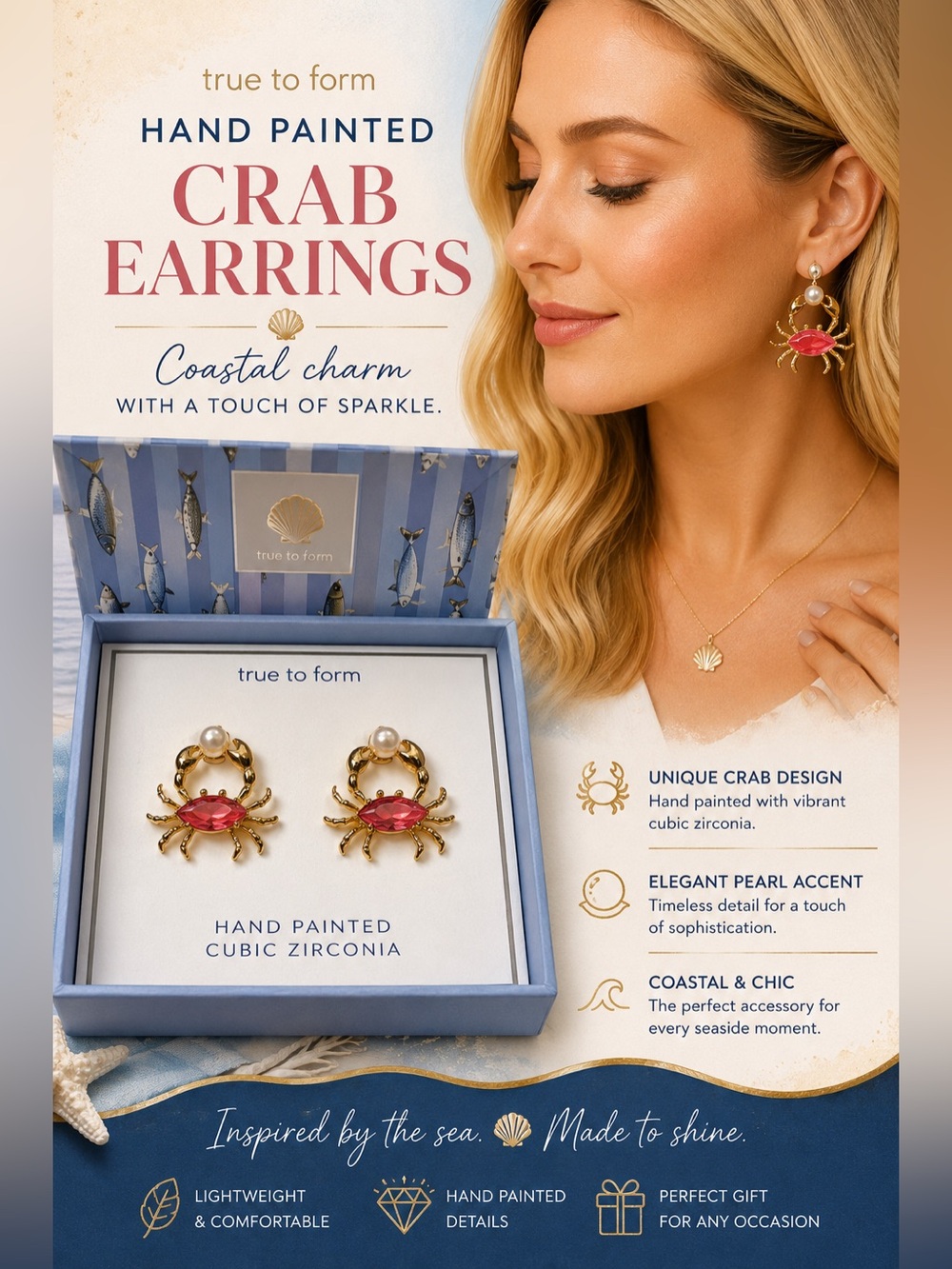 True to Form Hand-Painted Crab Earrings — Pink and Gold